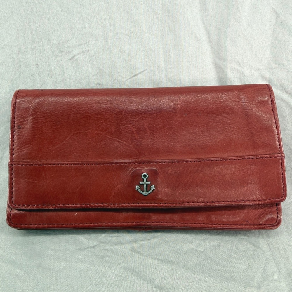 Harbour 2nd Red 100% Leather 100%Cotton Anchor Continental Flap Wallet Organizer